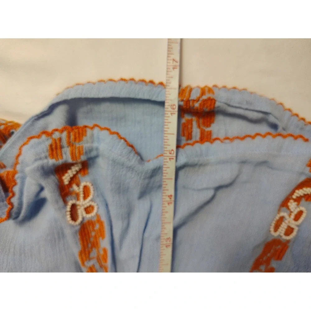 Tory Burch Light Blue Embroidered Beaded Mini Skirt Boho Cotton Blend Size 6